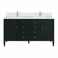 James Martin Vanities 60'' Double Vanity, Carbon Oak w/ Single Hole 3 CM White Zeus Quartz Top & Backsplash 485-V60D-CBO-1WZ